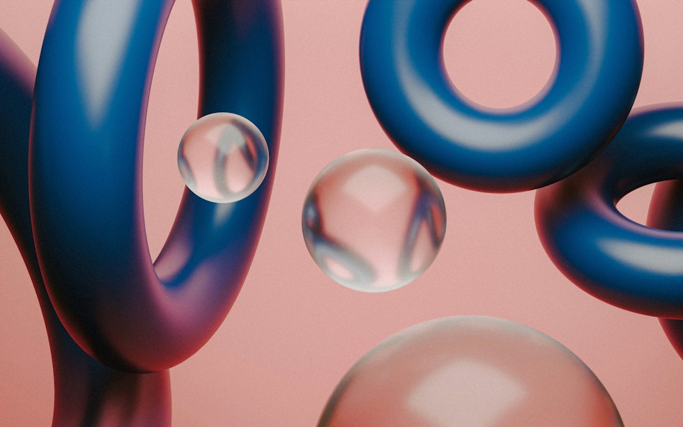 Abstract cirles and shapes in pink, blue, and transparent color