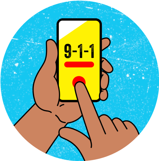 An illustration of a person dialing 911.