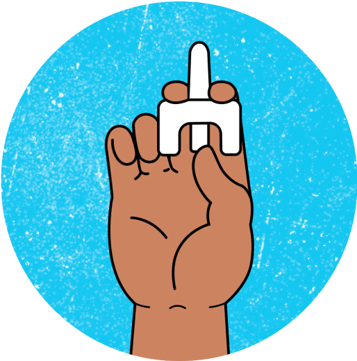 An illustration of a person gripping a Naloxone applicator.