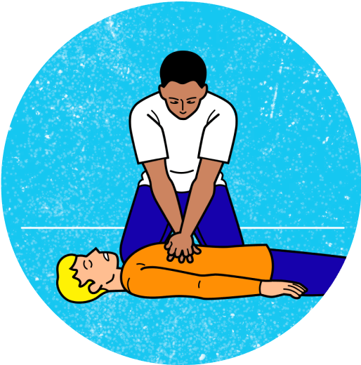 An illustration of a person performing CPR.