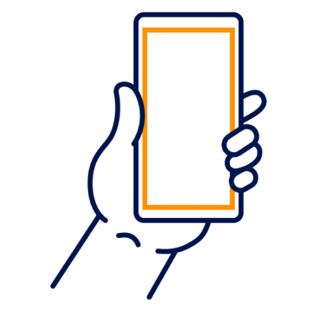 Icon of a hand holding a phone.