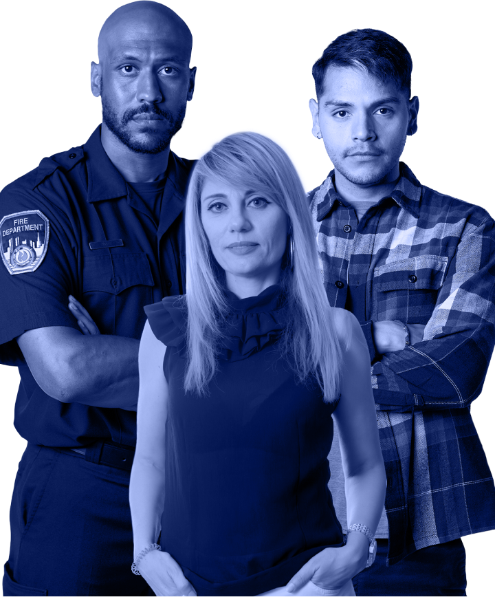 A police officer and two people standing together.