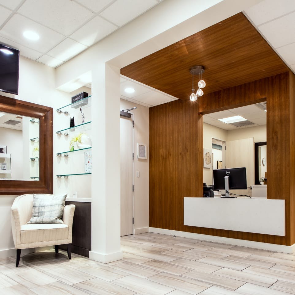 Angled view of the front desk