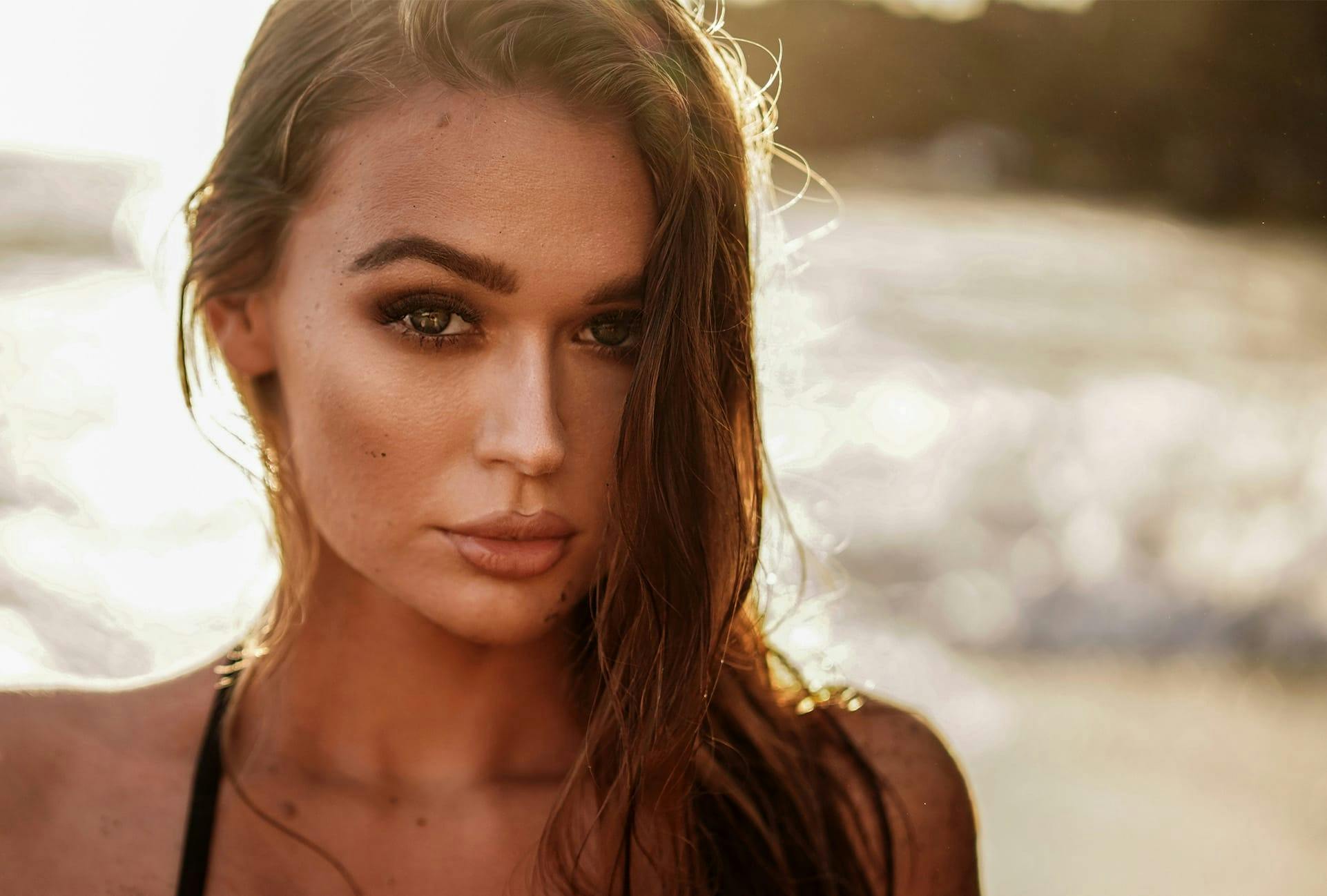 Close-up of a woman on the beach