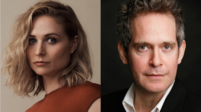 Headshots of actors Niamh Algar and Tom Hollander