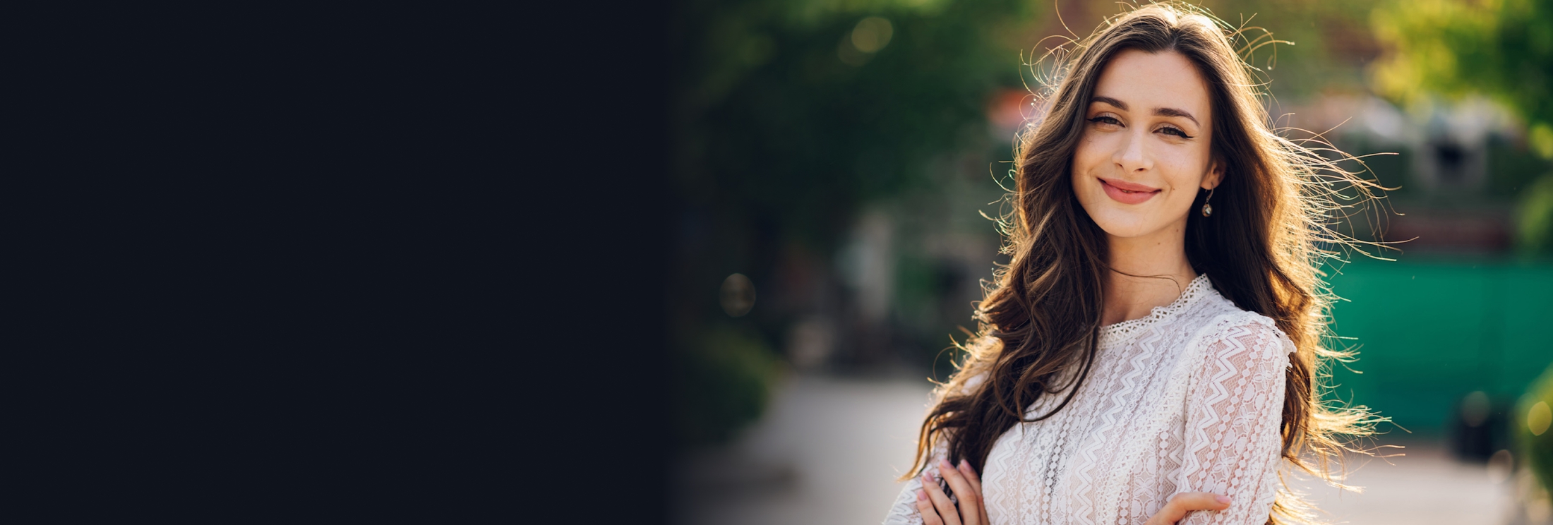 Woman wearing a white lace top