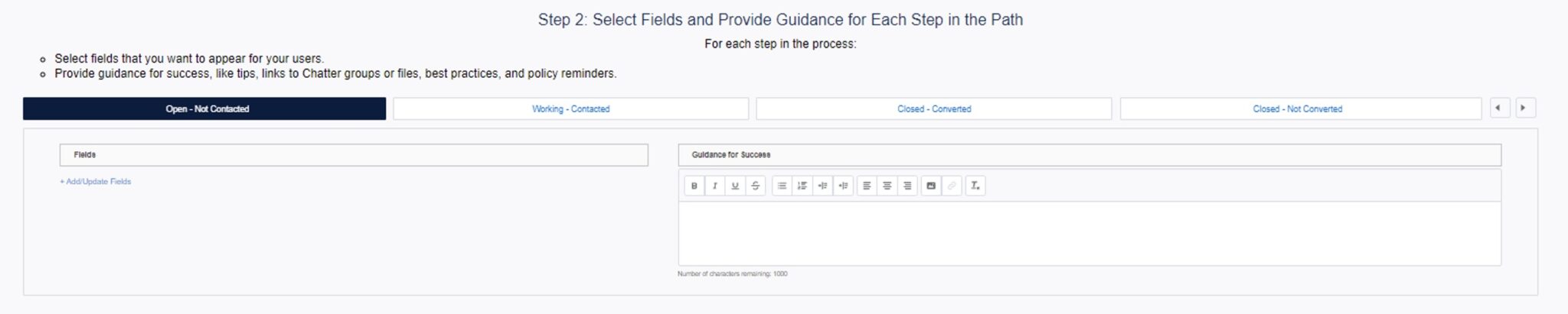 screenshot of how to choose up to five fields that are specific to that Path