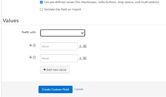 Screenshot using pre-defined values