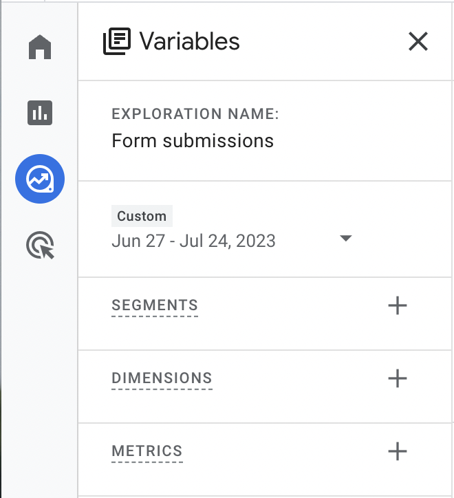 Screenshot of GA4 variables