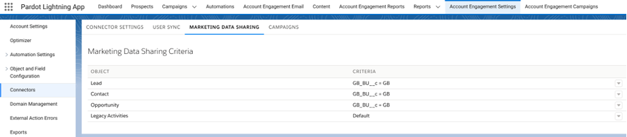 Screenshot of the Marketing Data Sharing settings