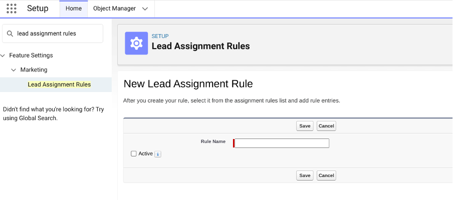 Screenshot of Lead Assignment Rule in Salesforce