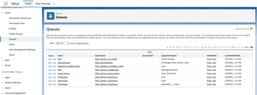 Screenshot of the Queues section in Salesforce