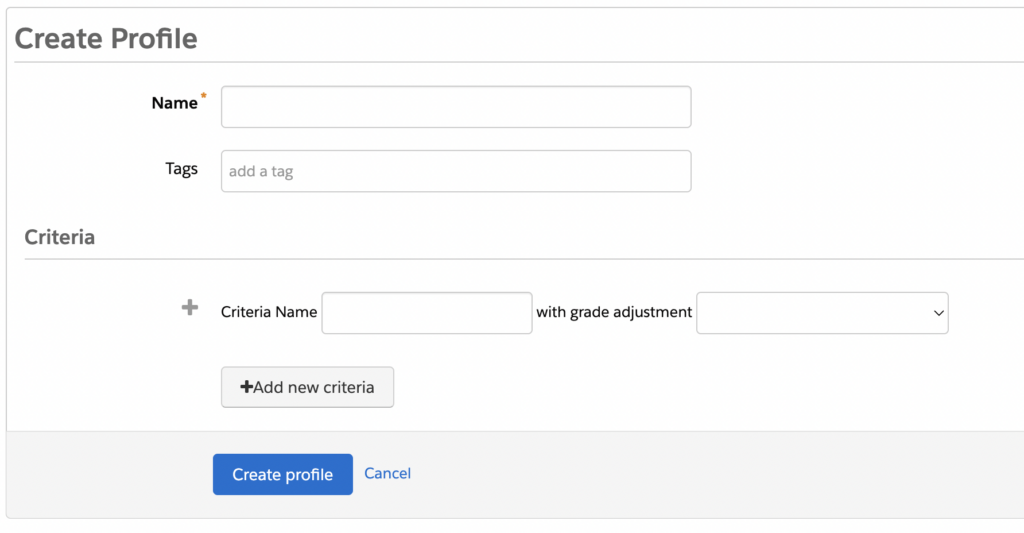 Screenshot of the Pardot lead grading profiles setup