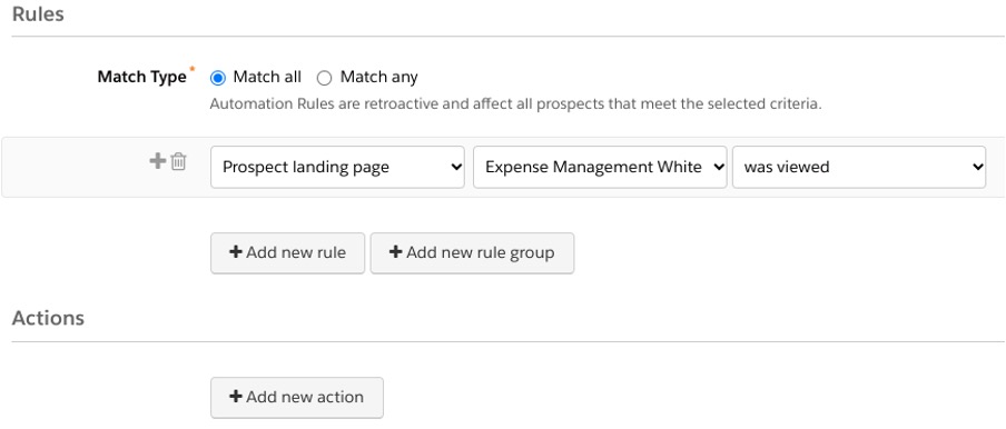 Screenshot of Automation Rules in Pardot