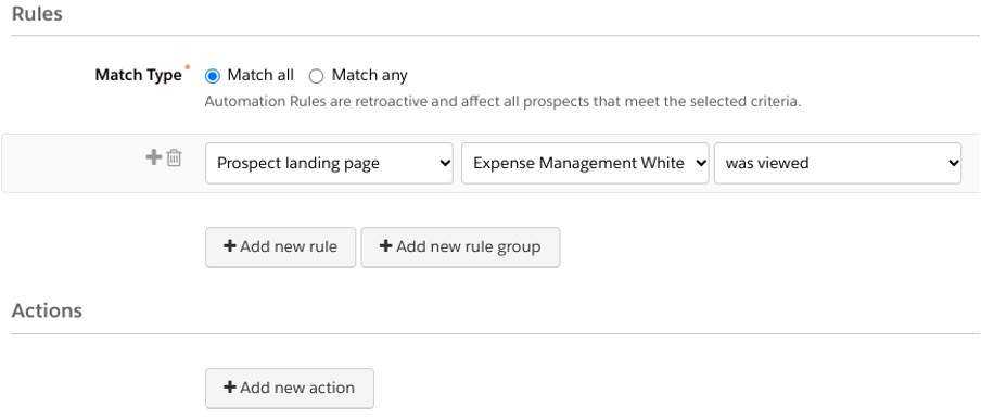 Screenshot of Automation Rules in Pardot