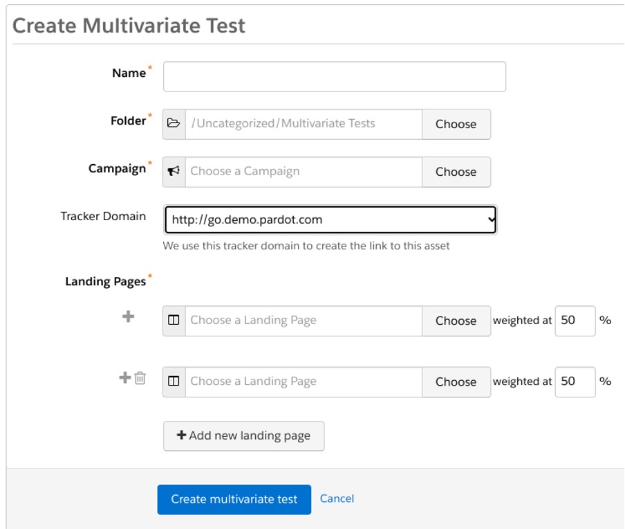 Screenshot of the Pardot multivariate testing feature