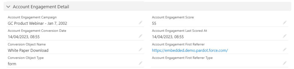 Screenshot of metrics in Salesforce