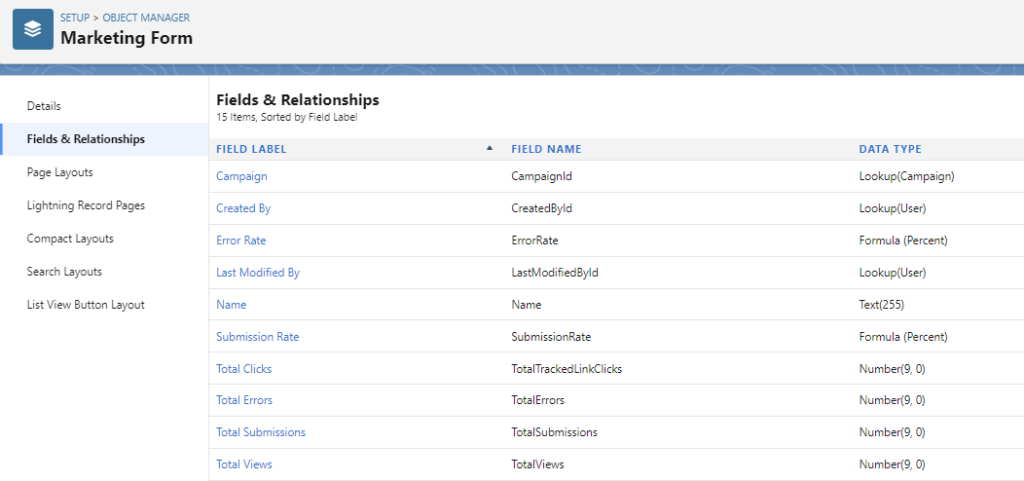 Screenshot of the objects