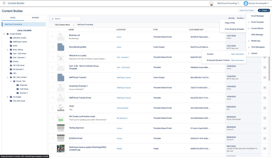 Screenshot of Marketing Cloud Content Builder