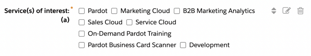 Screenshot of the MarCloud contact form with Services of interest field