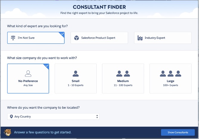 Screenshot of the Consultant Finder on the Salesforce AppExchange