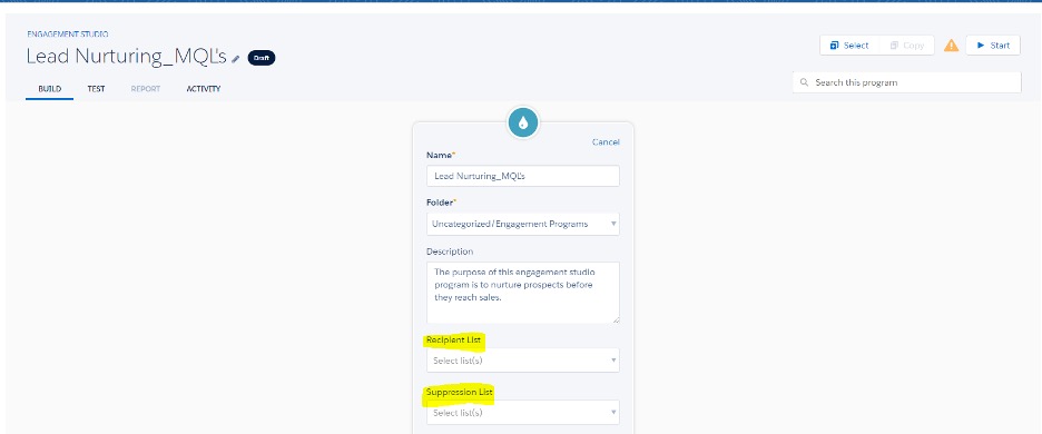 Screengrab showing the ability to add and suppress lists in Pardot