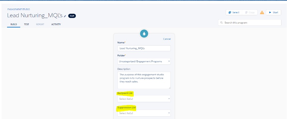 Screengrab showing the ability to add and suppress lists in Pardot