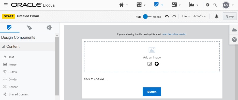 Screenshot of the Eloqua email builder