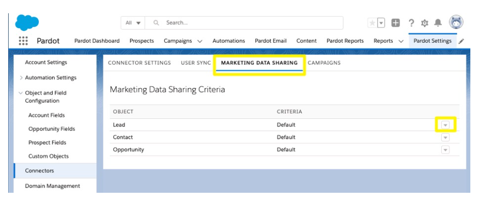 Screenshot of Marketing Data Sharing settings