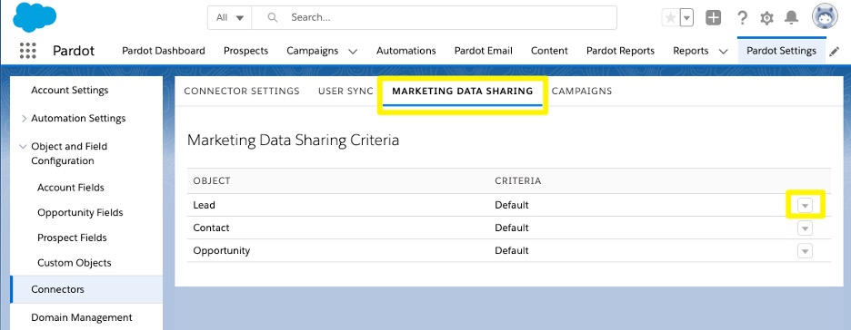 Screenshot of Marketing Data Sharing settings