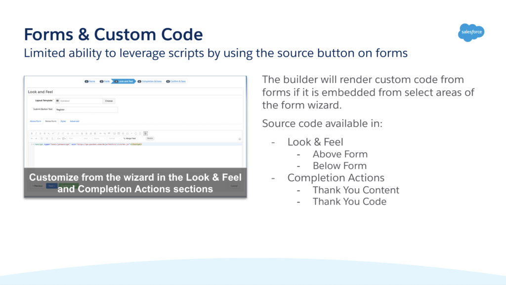 Salesforce slide: forms and custom code