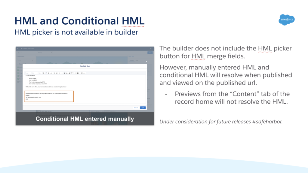 Salesforce slide: conditional HML