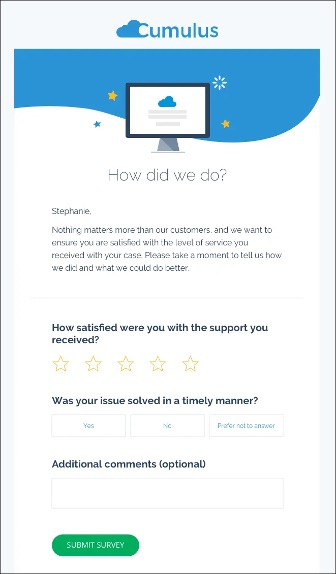 Example of a customer review interactive email form