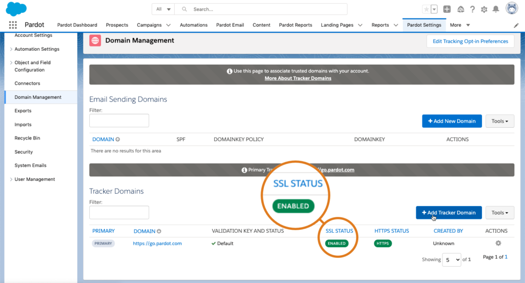 Screenshot of SSL status