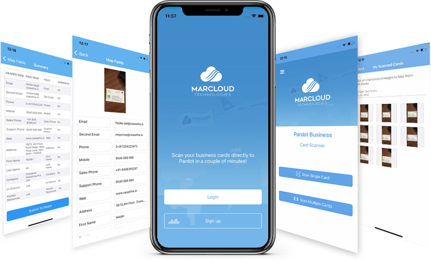 Features slides of MarCloud Technologies Business Card Scanner app
