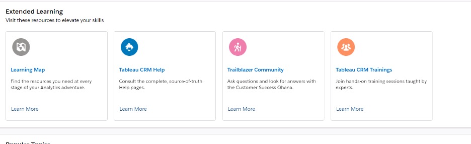 Screenshot of learning on Tableau CRM and the Analytics Studio.