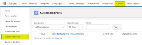 screenshot of how to create a custom redirect in Pardot