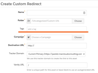 screenshot of create custom redirect window