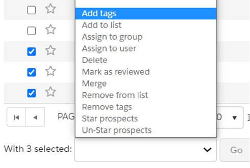 Screenshot of how to add tags in Pardot