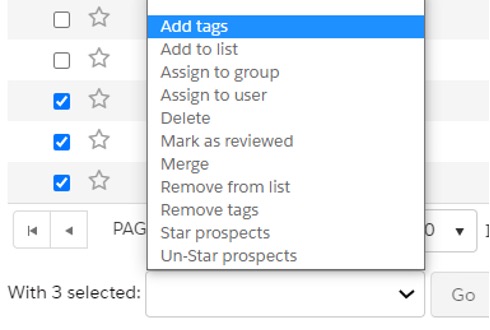 Screenshot of how to add tags in Pardot