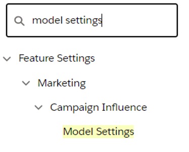 Screenshot of how to access model settings in Salesforce