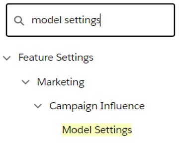 Screenshot of how to access model settings in Salesforce