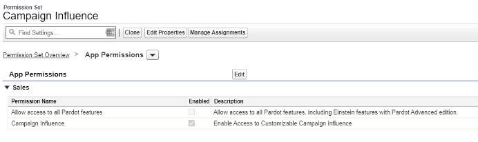 Screenshot changing permission set for campaign influence in Salesforce