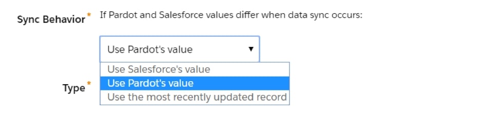 Pardot values for sync behaviour