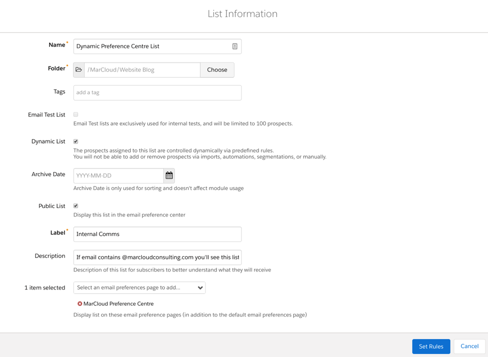 Pardot dynamic list example