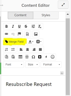 Merge Fields button in Pardot