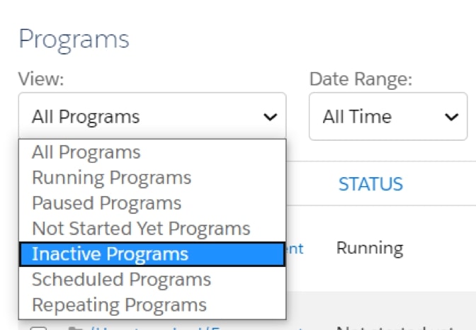 Screenshot of Inactive Programs