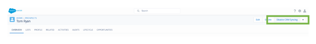 Pardot disable crm syncing
