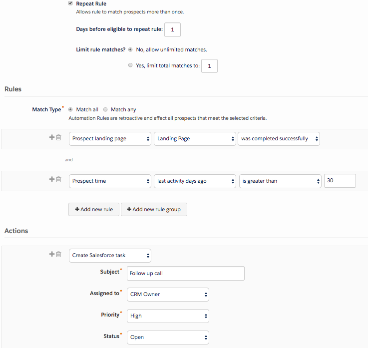 Pardot Repeat automation rule