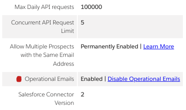 Screenshot of the Pardot setting to enable operational emails